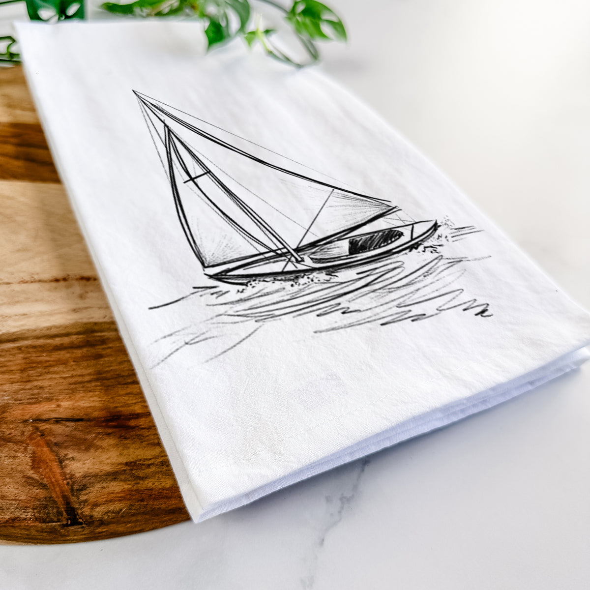 Heading Coastward - Sloop Sailboat Tea Towel