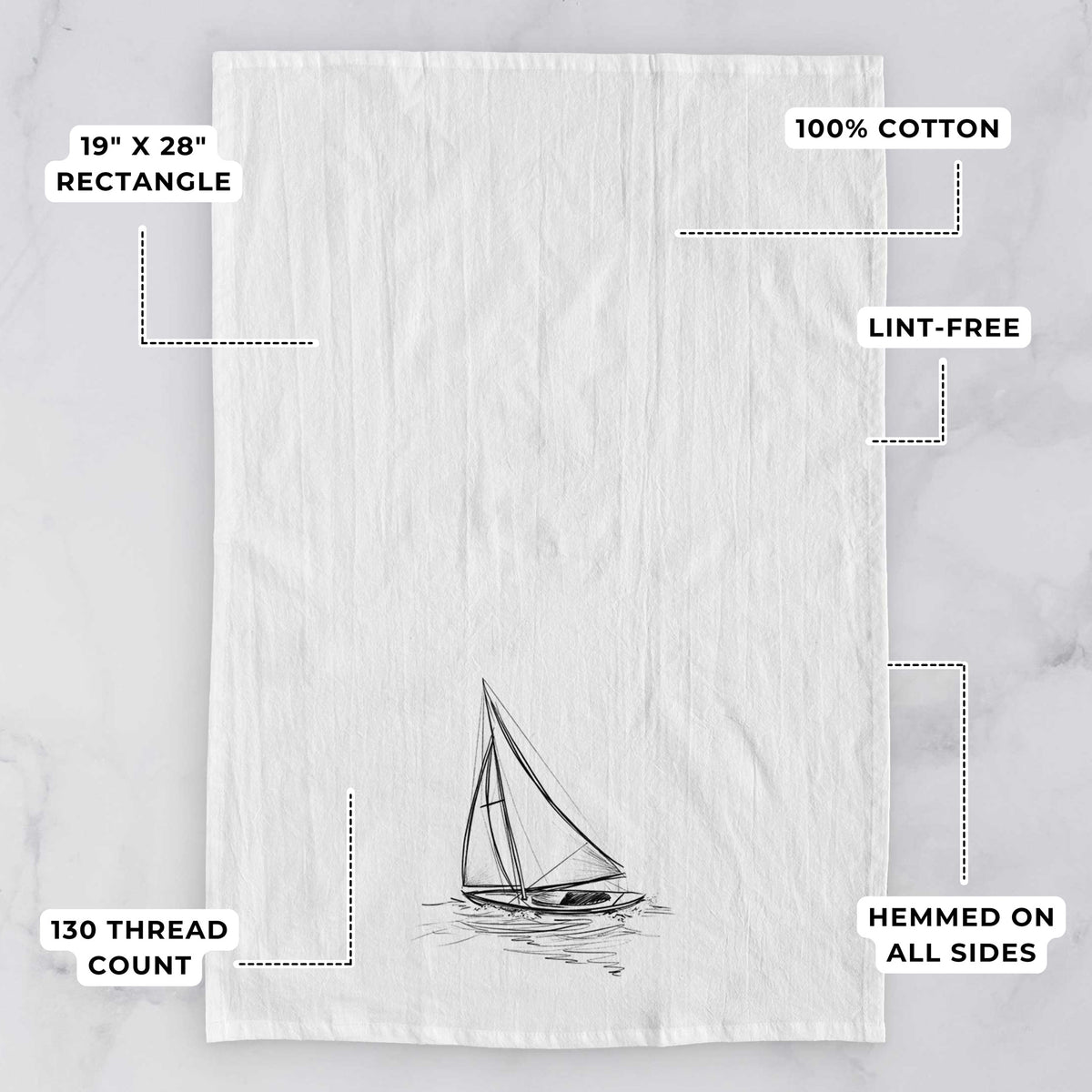 Heading Coastward - Sloop Sailboat Tea Towel