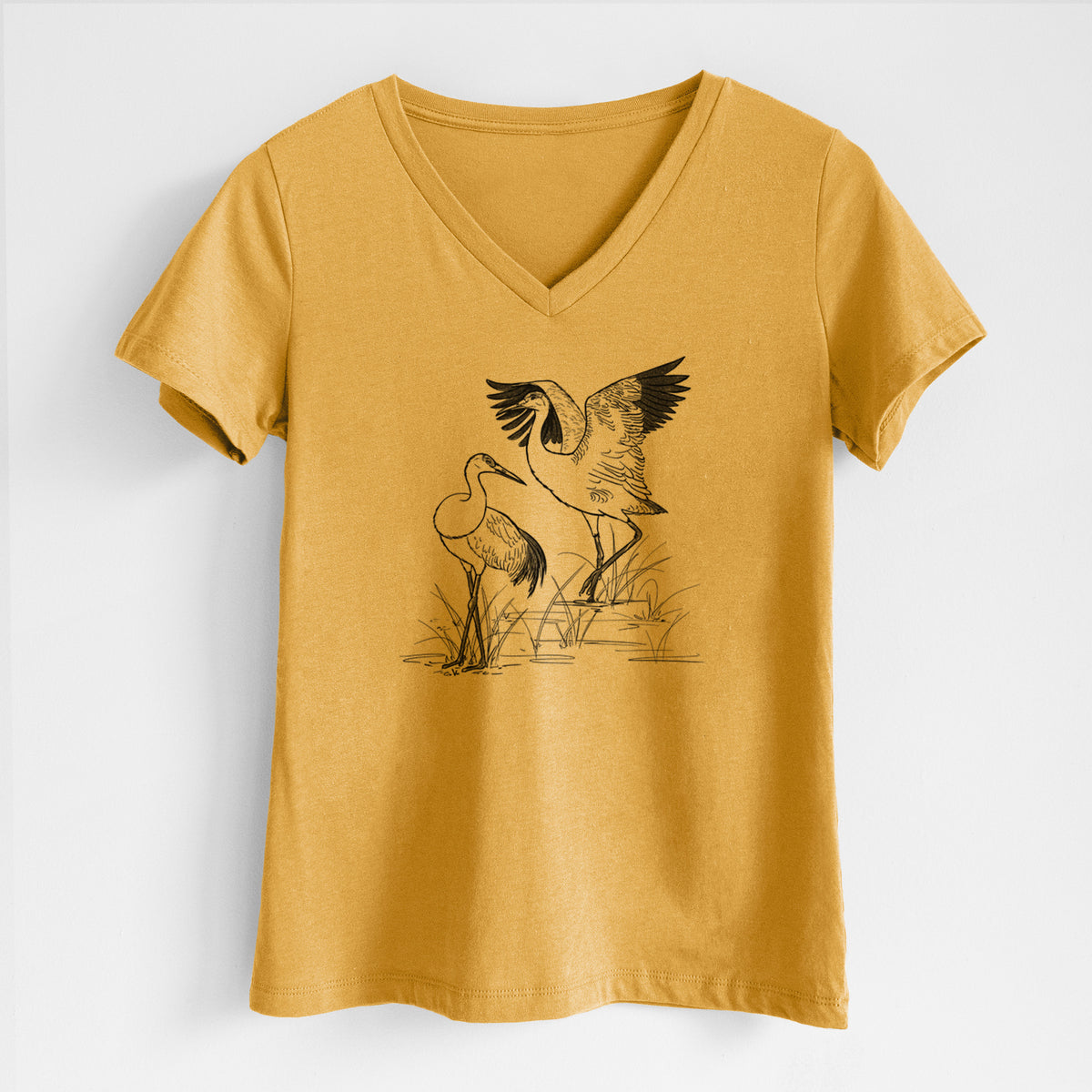 Sandhill Cranes - Grus canadensis - Women&#39;s Lightweight Relaxed Fit 100% Cotton V-neck