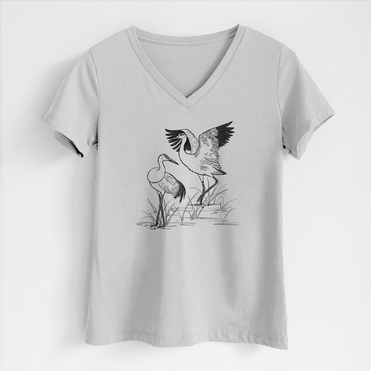 Sandhill Cranes - Grus canadensis - Women&#39;s Lightweight Relaxed Fit 100% Cotton V-neck