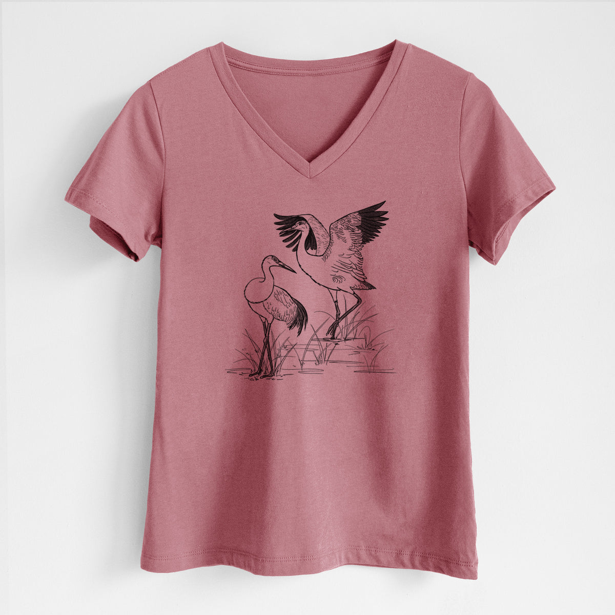 Sandhill Cranes - Grus canadensis - Women&#39;s Lightweight Relaxed Fit 100% Cotton V-neck