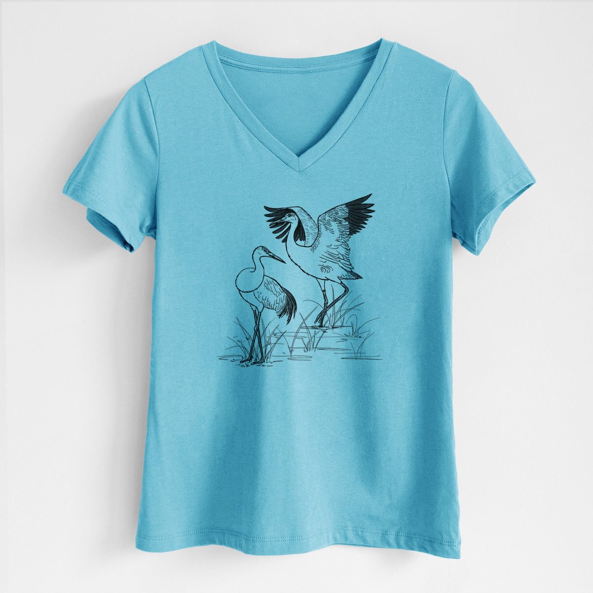 Sandhill Cranes - Grus canadensis - Women&#39;s Lightweight Relaxed Fit 100% Cotton V-neck