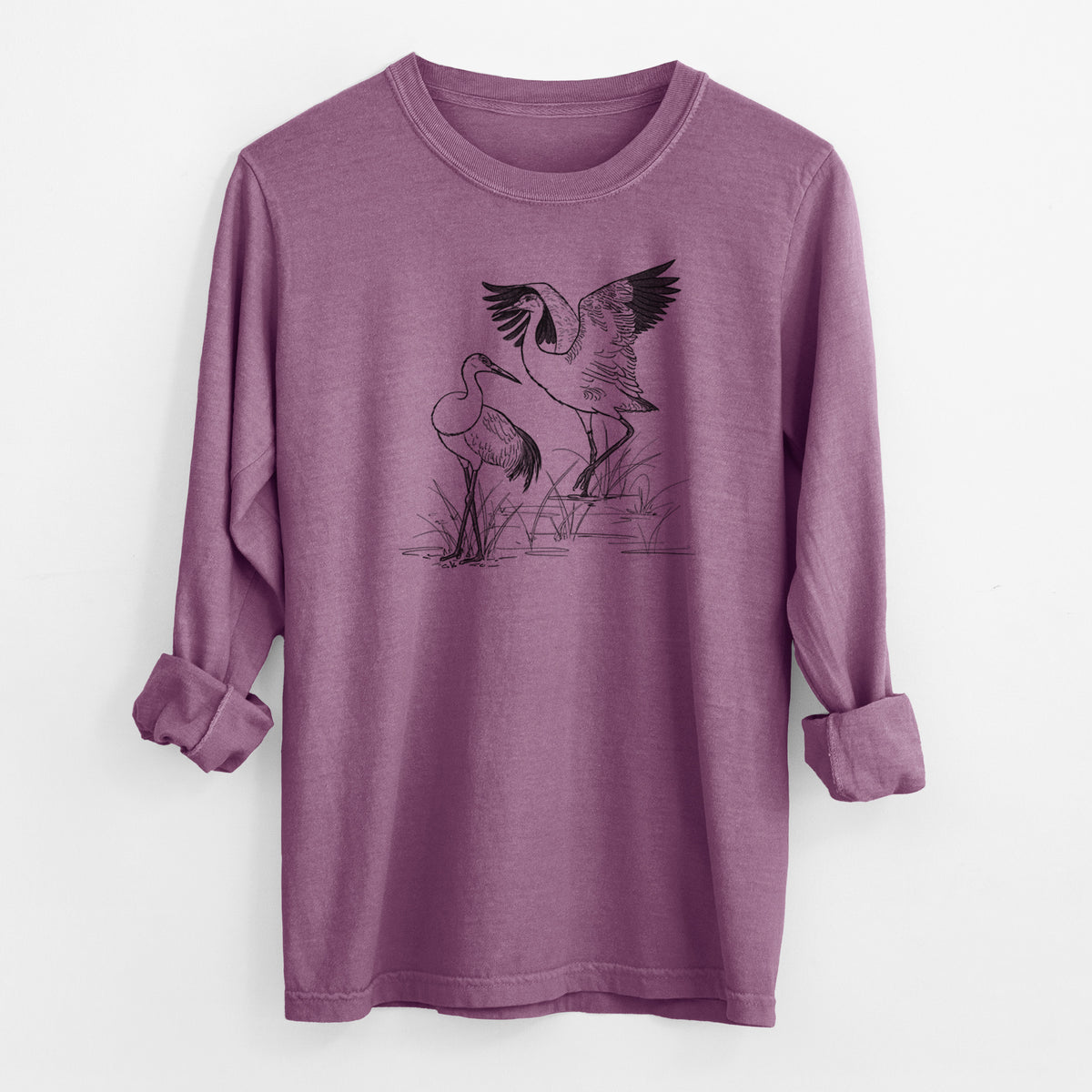 Sandhill Cranes - Grus canadensis - Men&#39;s Heavyweight 100% Cotton Long Sleeve