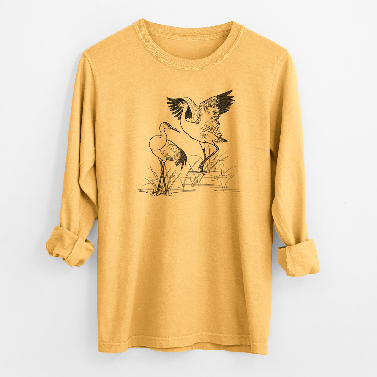 Sandhill Cranes - Grus canadensis - Men&#39;s Heavyweight 100% Cotton Long Sleeve