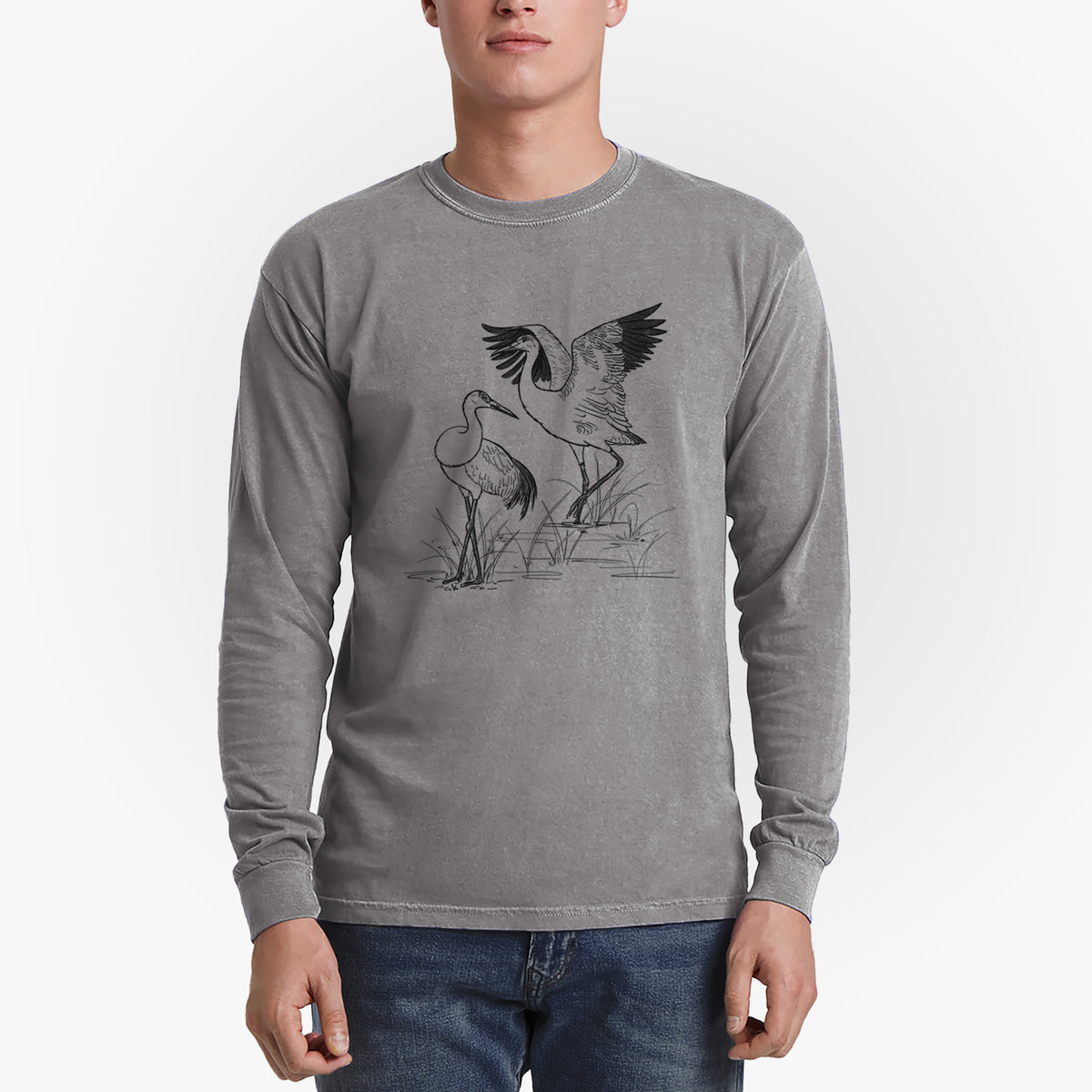 Sandhill Cranes - Grus canadensis - Men&#39;s Heavyweight 100% Cotton Long Sleeve