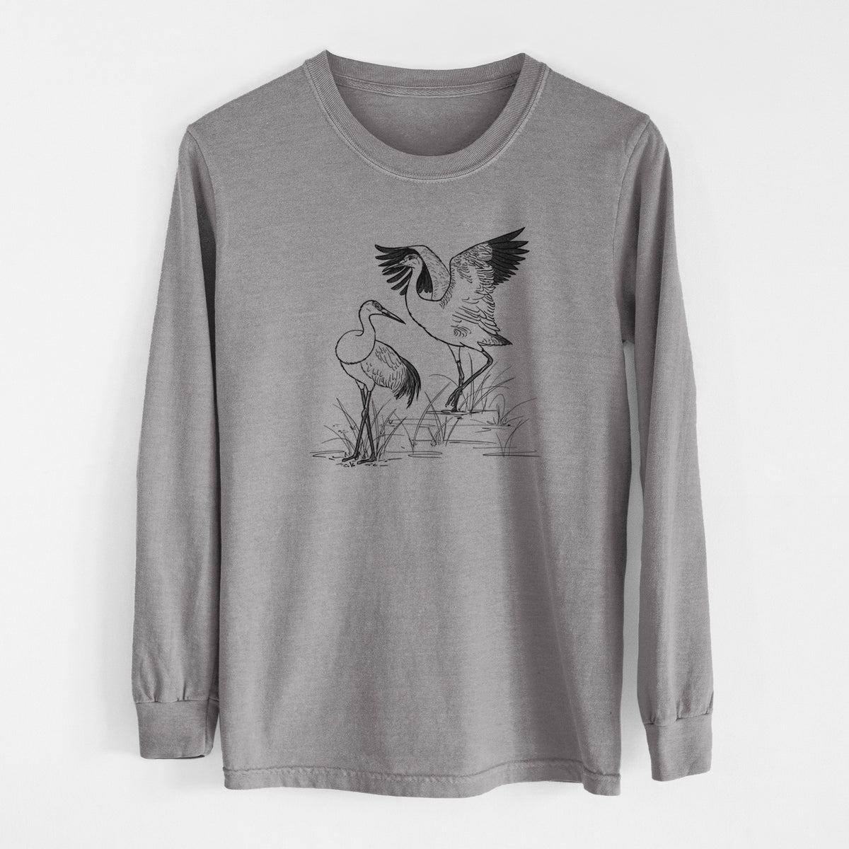 Sandhill Cranes - Grus canadensis - Men&#39;s Heavyweight 100% Cotton Long Sleeve