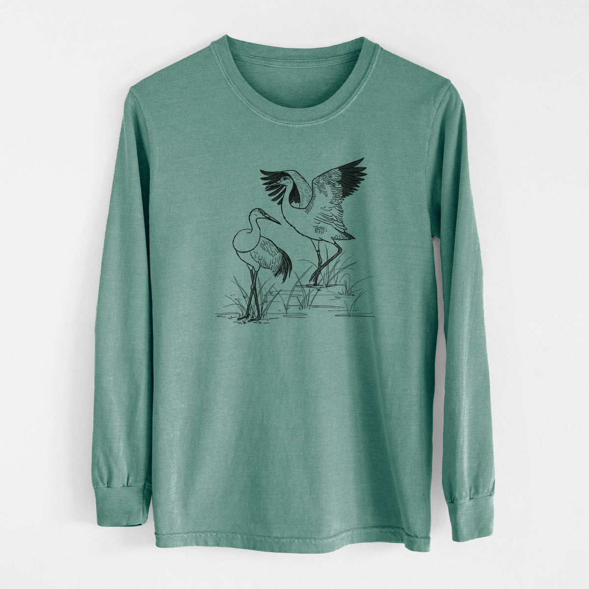 Sandhill Cranes - Grus canadensis - Men&#39;s Heavyweight 100% Cotton Long Sleeve