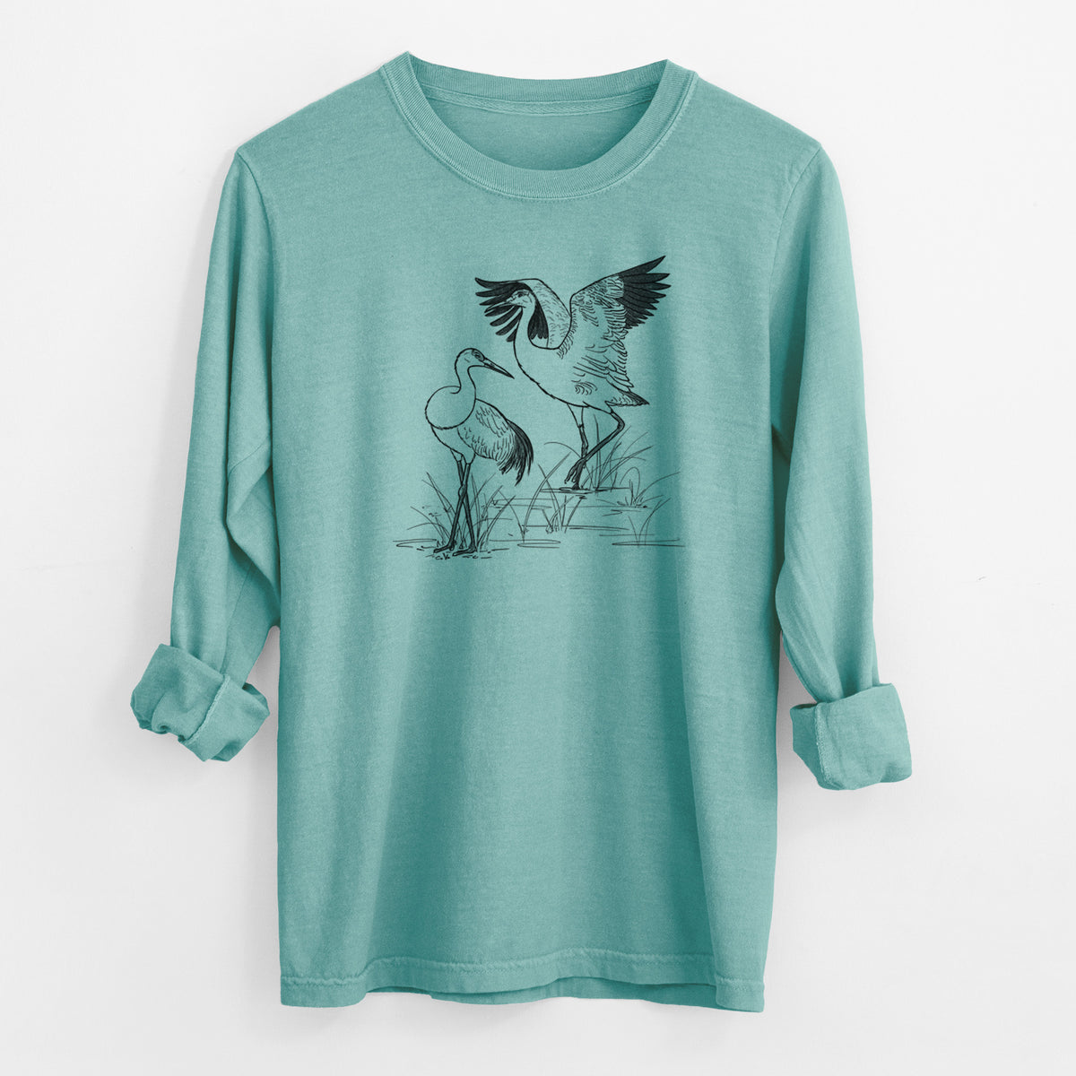 Sandhill Cranes - Grus canadensis - Men&#39;s Heavyweight 100% Cotton Long Sleeve
