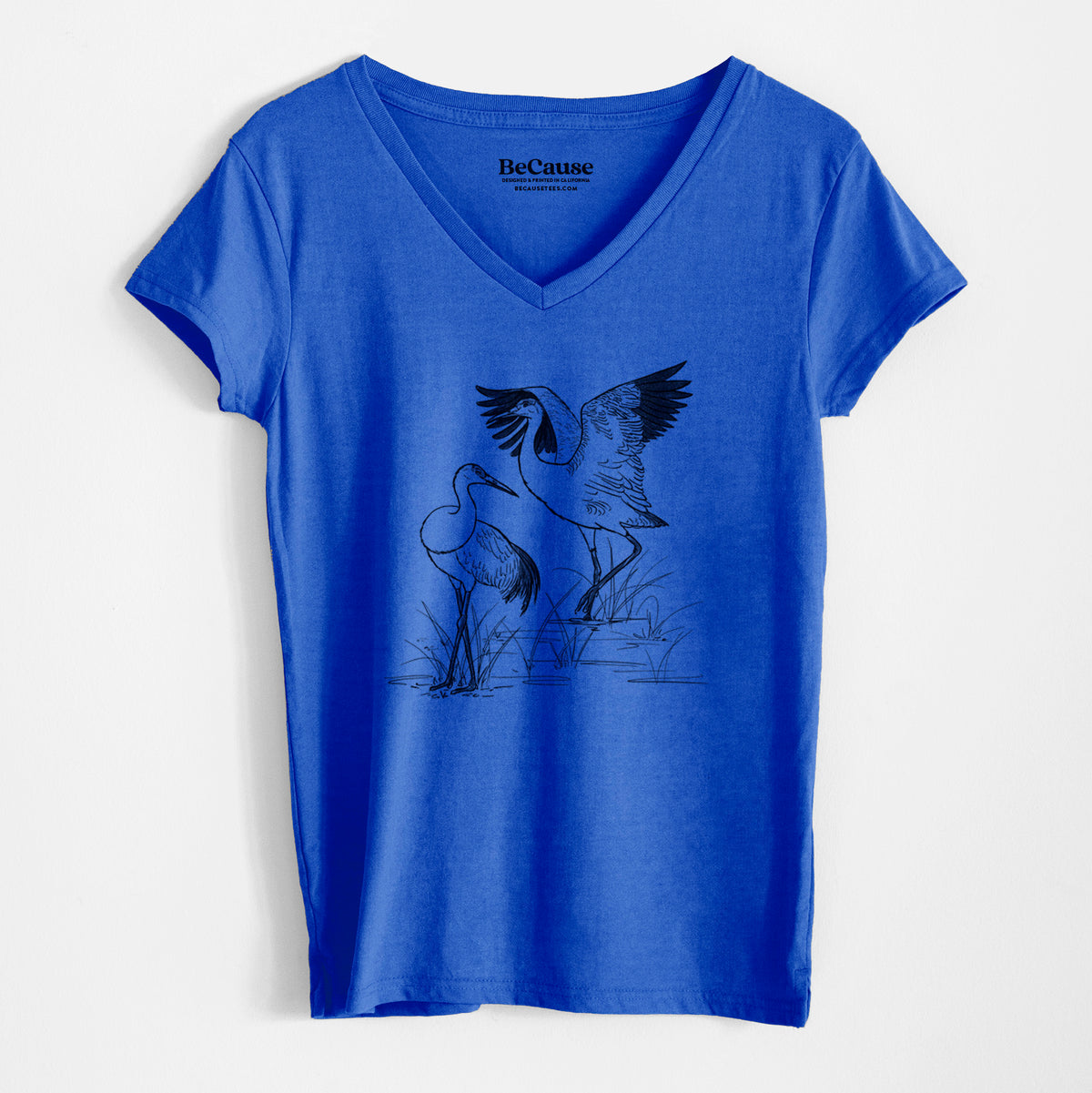 Sandhill Cranes - Grus canadensis - Women&#39;s 100% Recycled V-neck