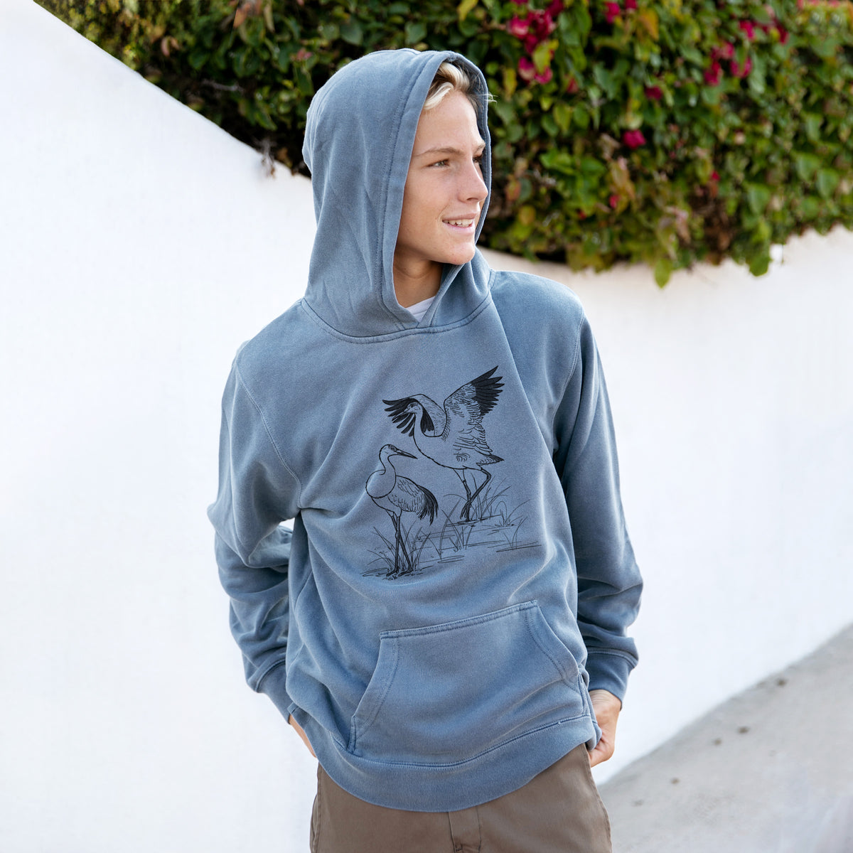 Sandhill Cranes - Grus canadensis - Youth Pigment Dyed Hoodie