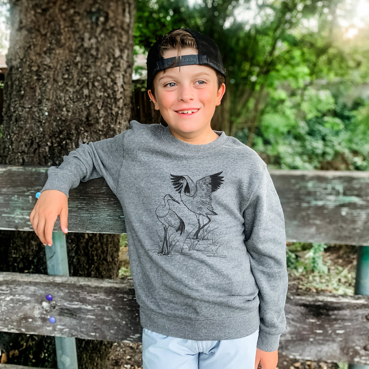 Sandhill Cranes - Grus canadensis - Youth Lightweight Crewneck Sweatshirt