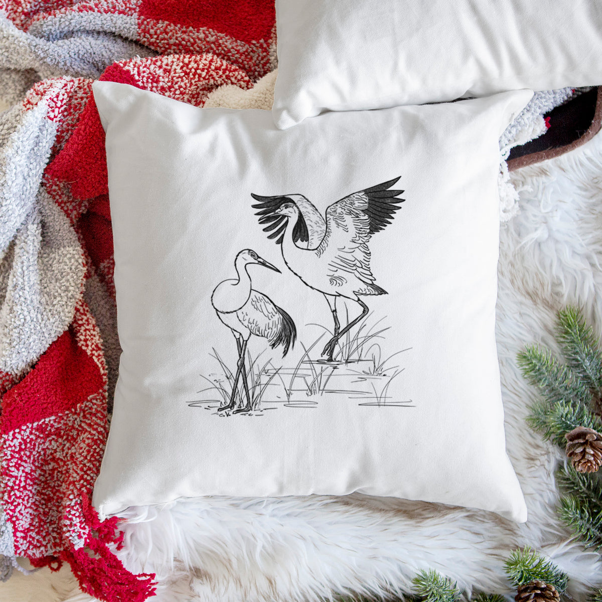 Sandhills Cranes - Grus canadensis - Throw Pillow Cover