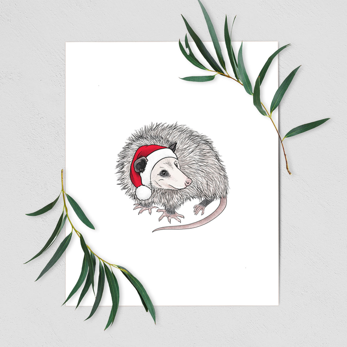 Santa Opossum - Fine Art Print, Size: 8"x10"
