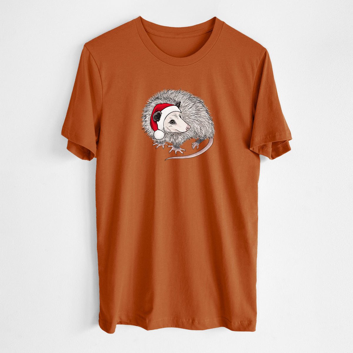 Santa Opossum - Lightweight 100% Cotton Unisex Crewneck in Autumn, worn by model