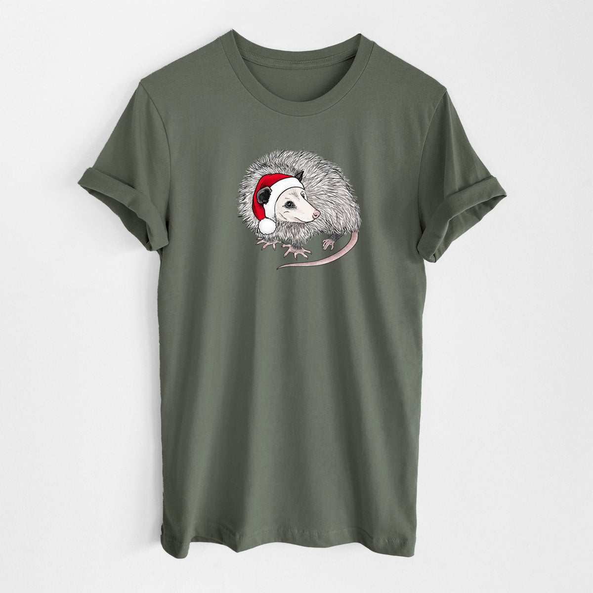 Santa Opossum - Lightweight 100% Cotton Unisex Crewneck in Military Green