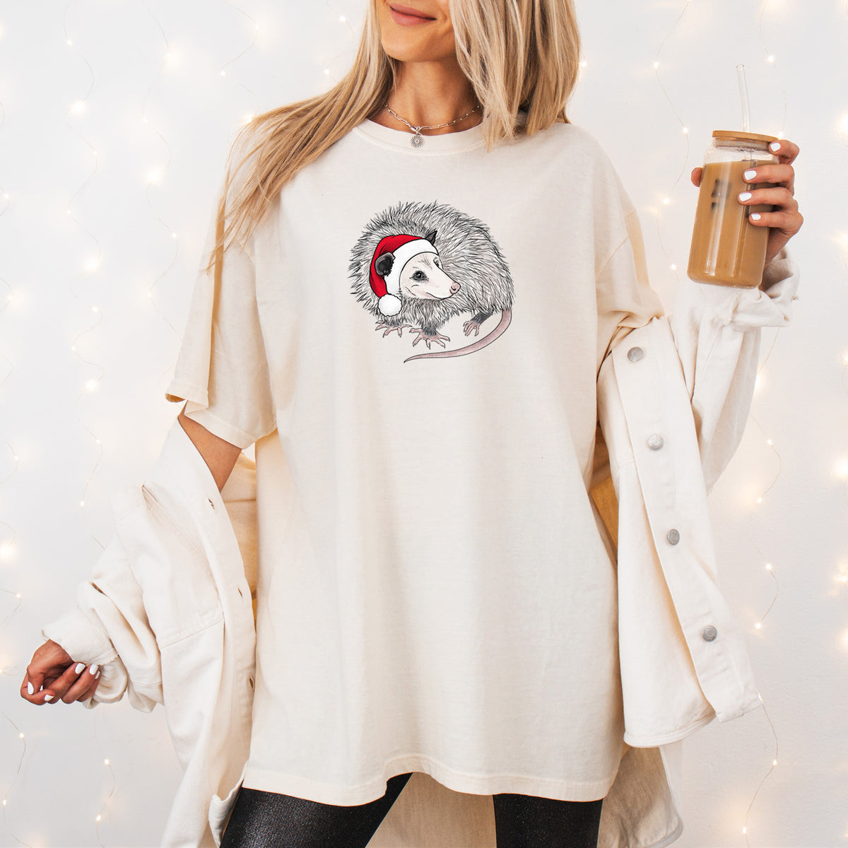 Santa Opossum - Unisex Comfort Colors Garment-Dyed Heavyweight T-shirt, worn by model