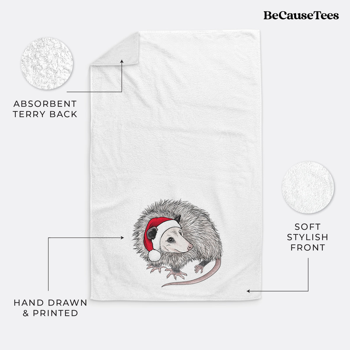 Santa Opossum - Premium Hand Towel, Print Location: Bottom Center