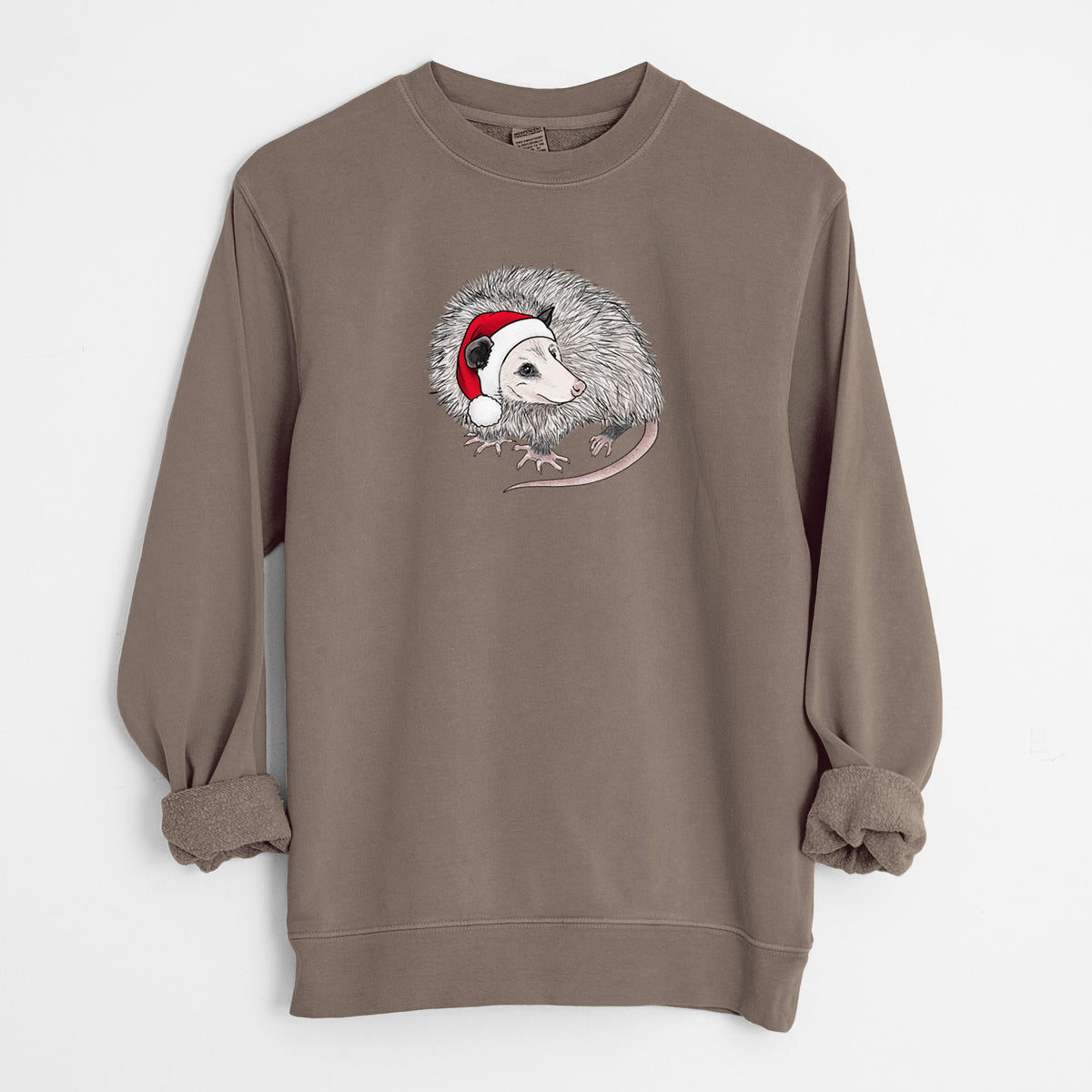 Santa Opossum - Unisex Pigment Dyed Crew Sweatshirt in Espresso