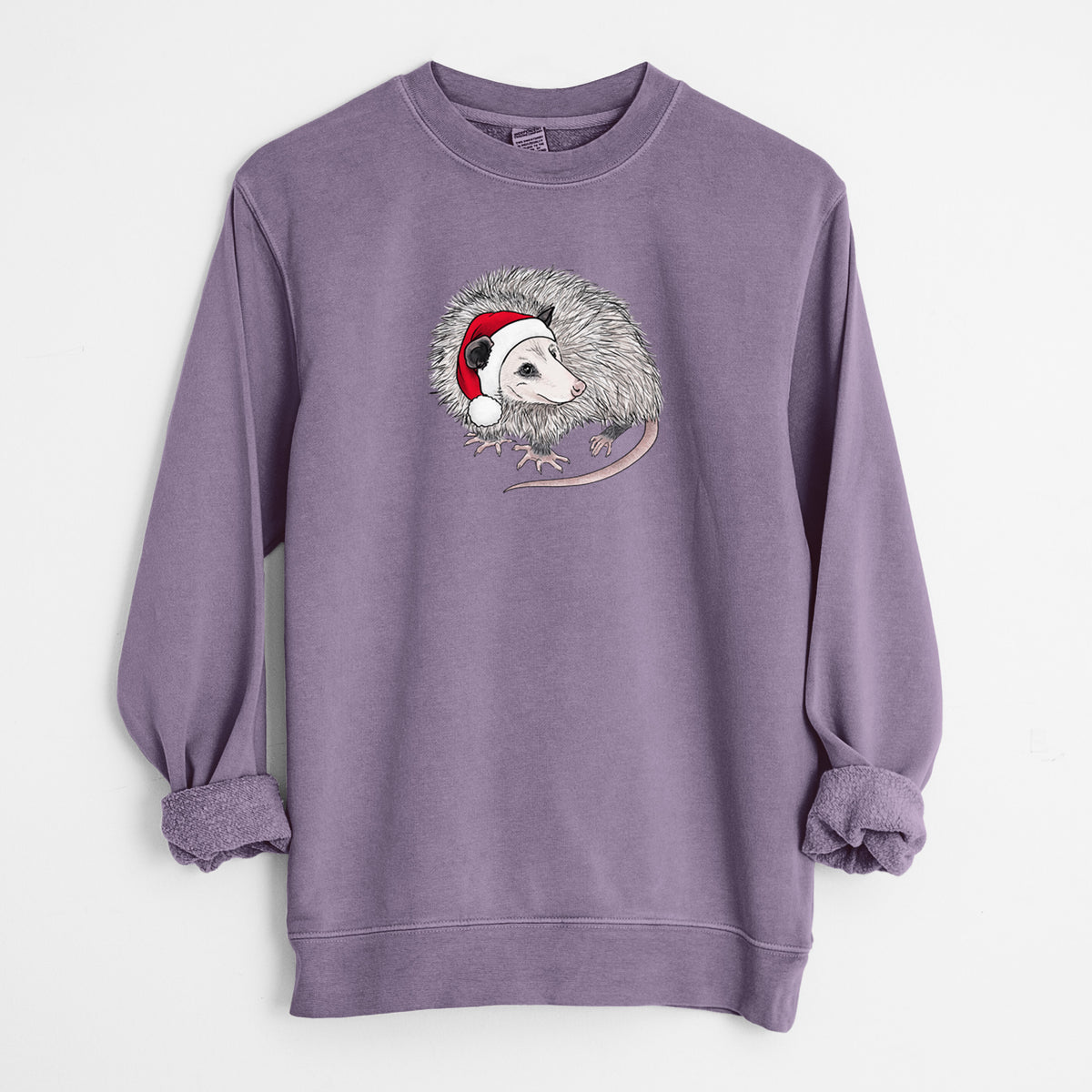 Santa Opossum - Unisex Pigment Dyed Crew Sweatshirt in Plum