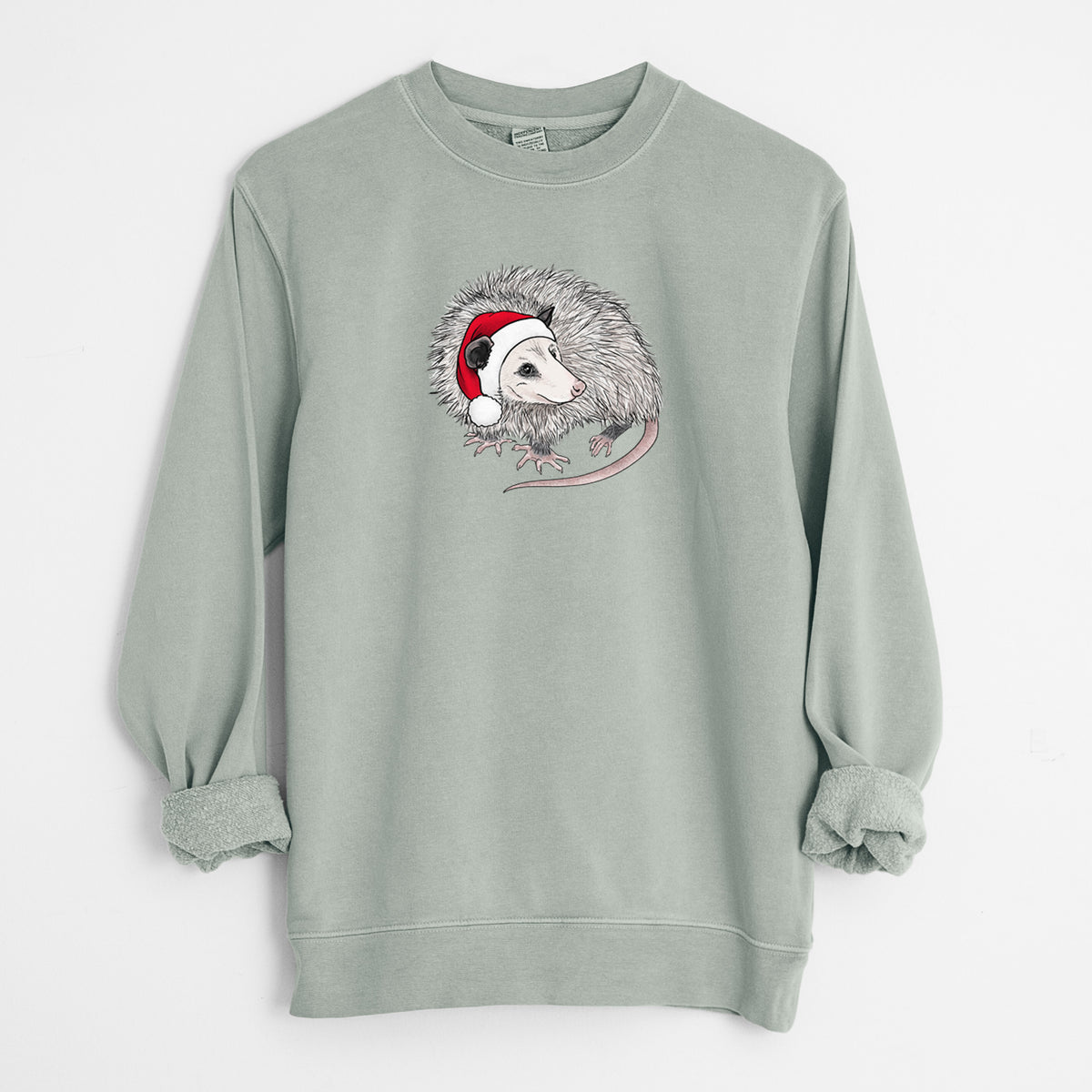 Santa Opossum - Unisex Pigment Dyed Crew Sweatshirt in Sage