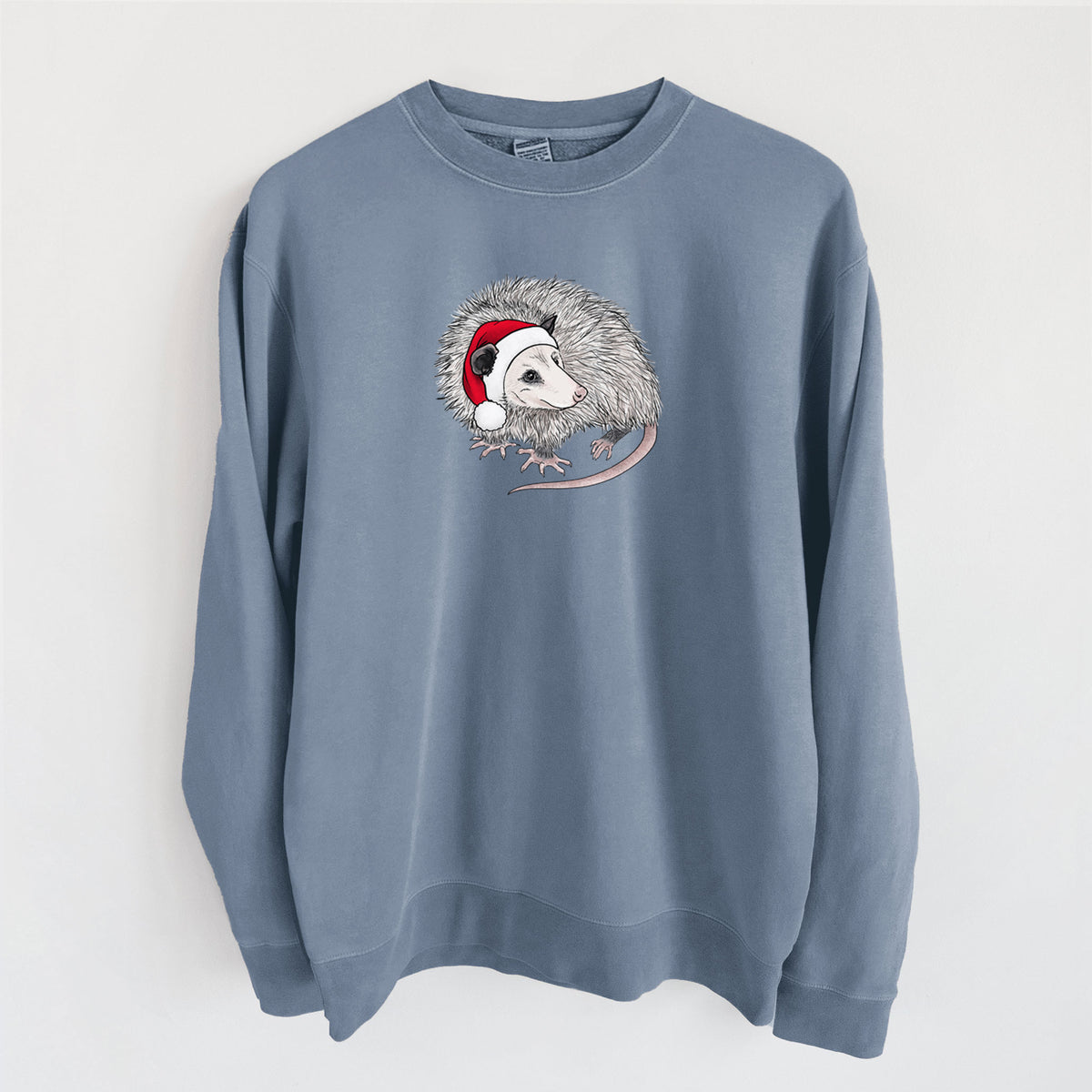 Santa Opossum - Unisex Pigment Dyed Crew Sweatshirt in Slate Blue