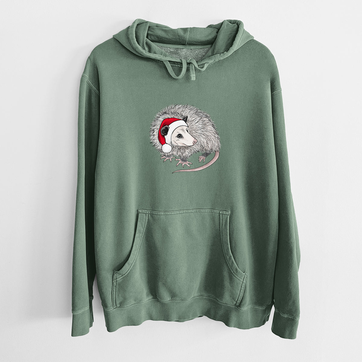 Santa Opossum - Unisex Pigment Dyed Hoodie in Alpine Green