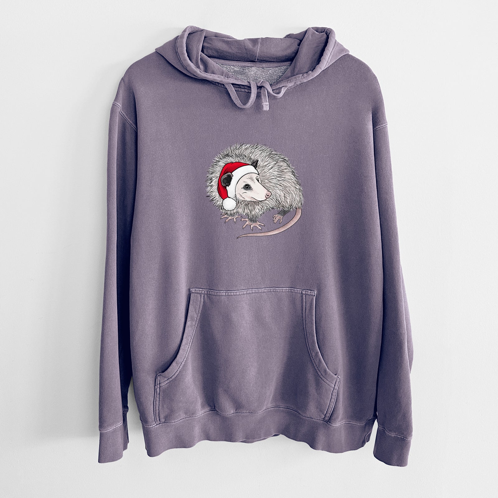 Santa Opossum - Unisex Pigment Dyed Hoodie in Plum