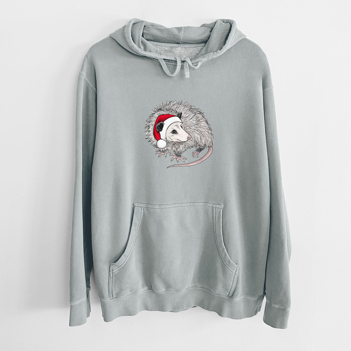 Santa Opossum - Unisex Pigment Dyed Hoodie in Sage