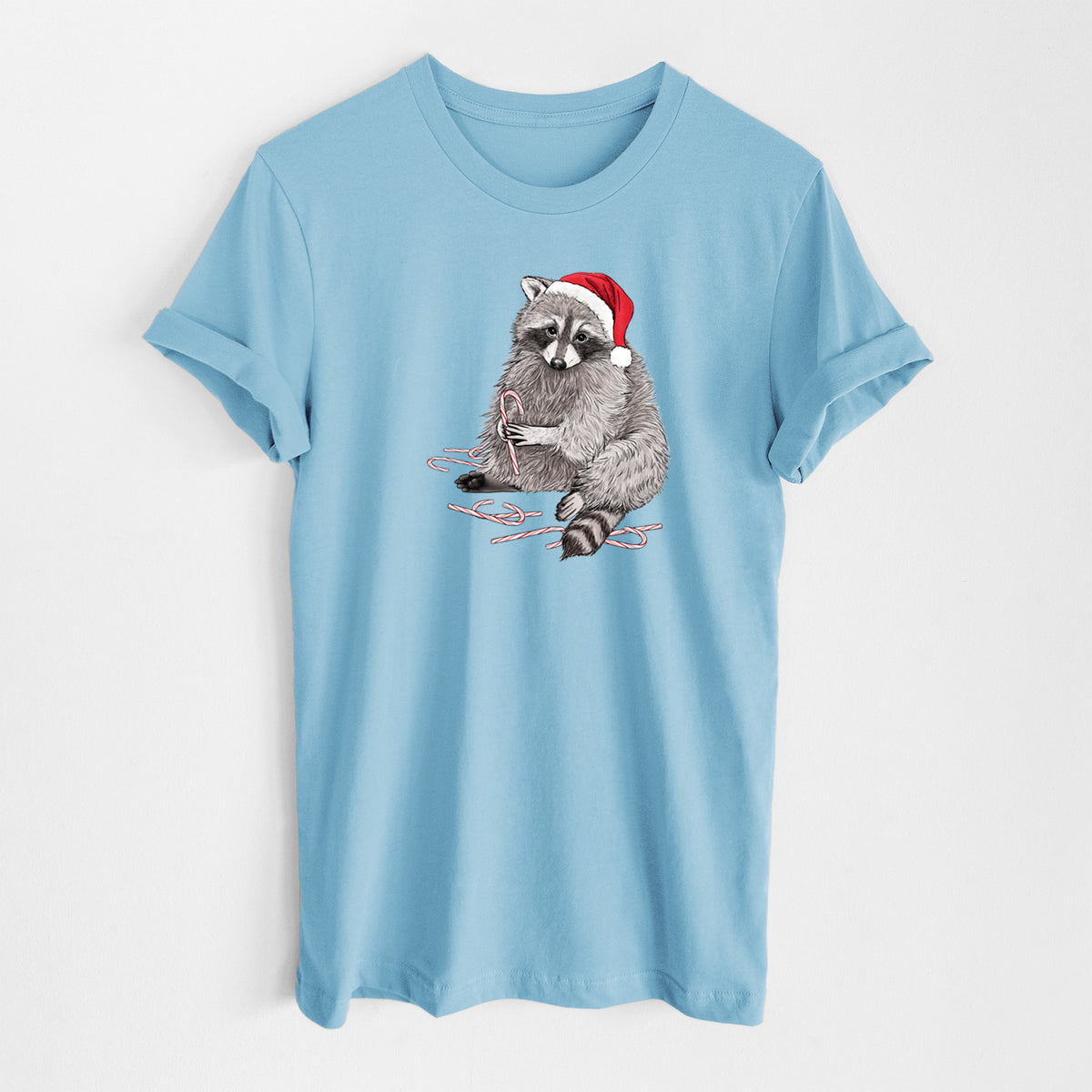Santa Raccoon - Lightweight 100% Cotton Unisex Crewneck in Ocean Blue