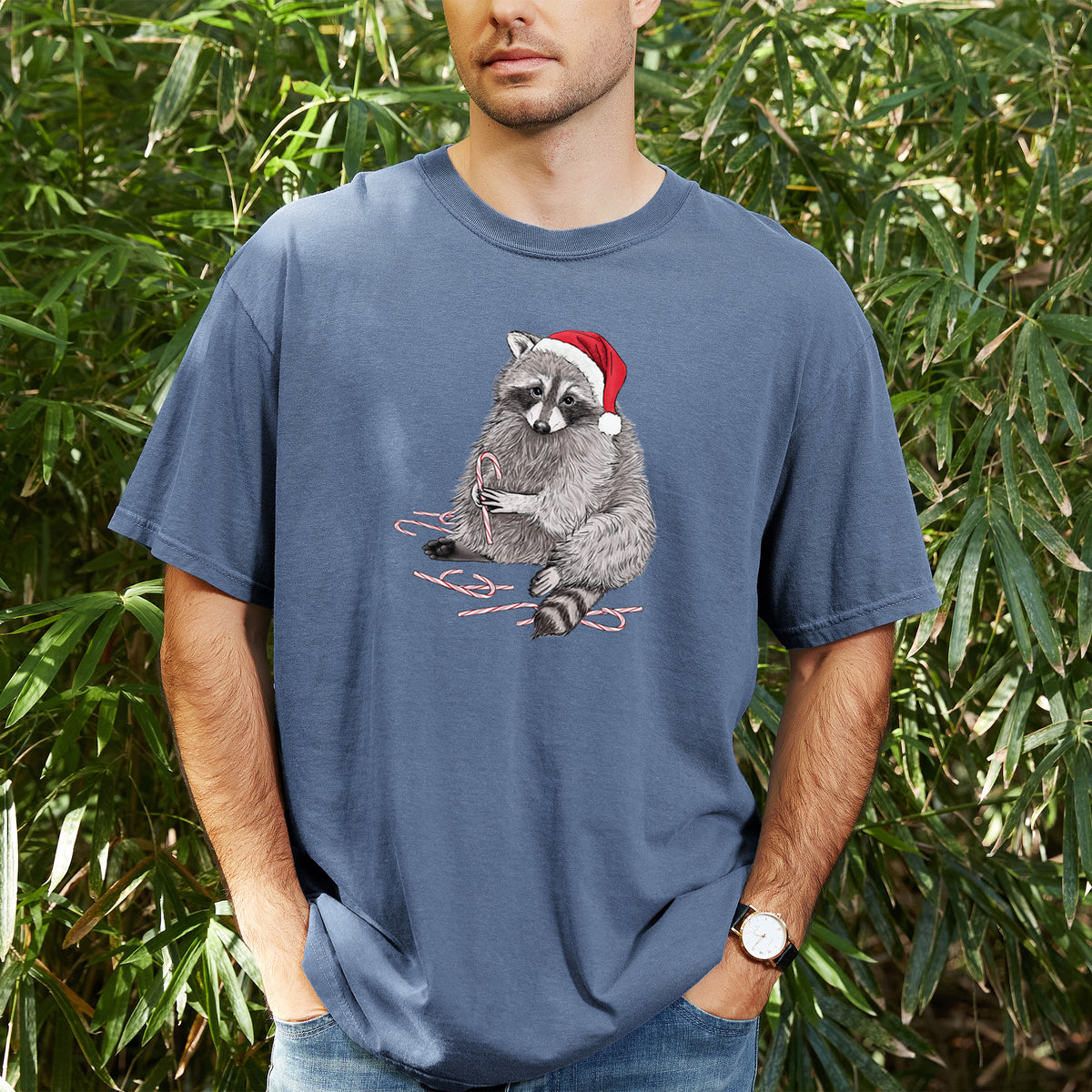 Santa Raccoon - Unisex Comfort Colors Garment-Dyed Heavyweight T-shirt, worn by model
