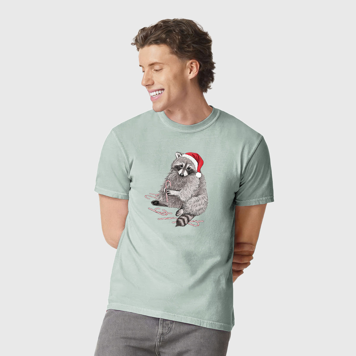 Santa Raccoon - Unisex Comfort Colors Garment-Dyed Heavyweight T-shirt, worn by model