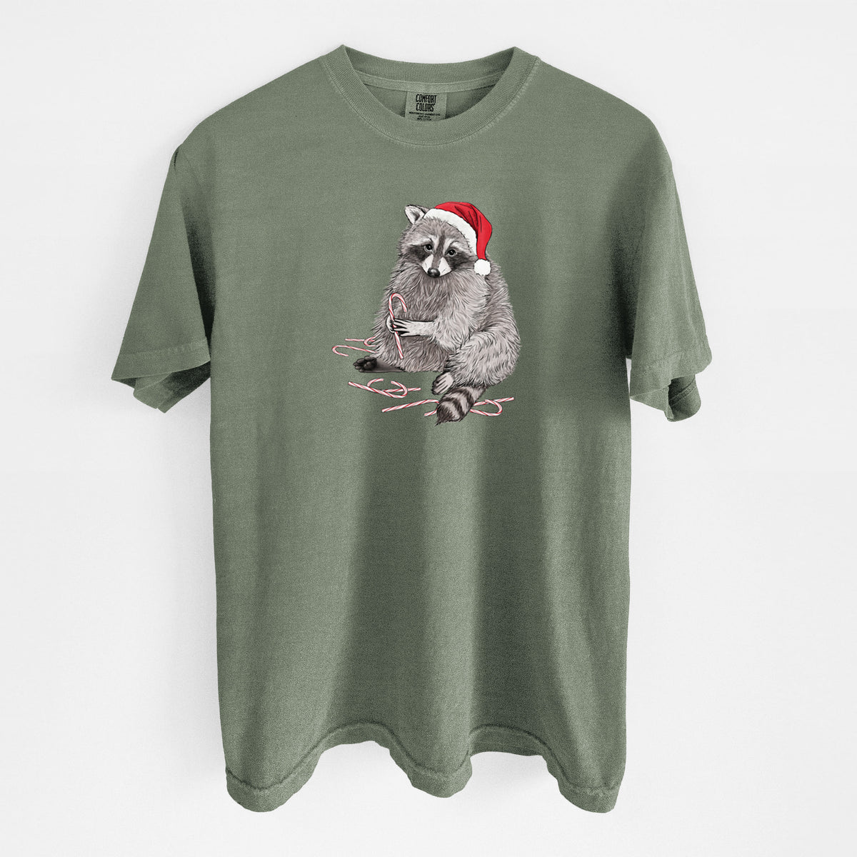 Santa Raccoon - Unisex Comfort Colors Garment-Dyed Heavyweight T-shirt in Moss