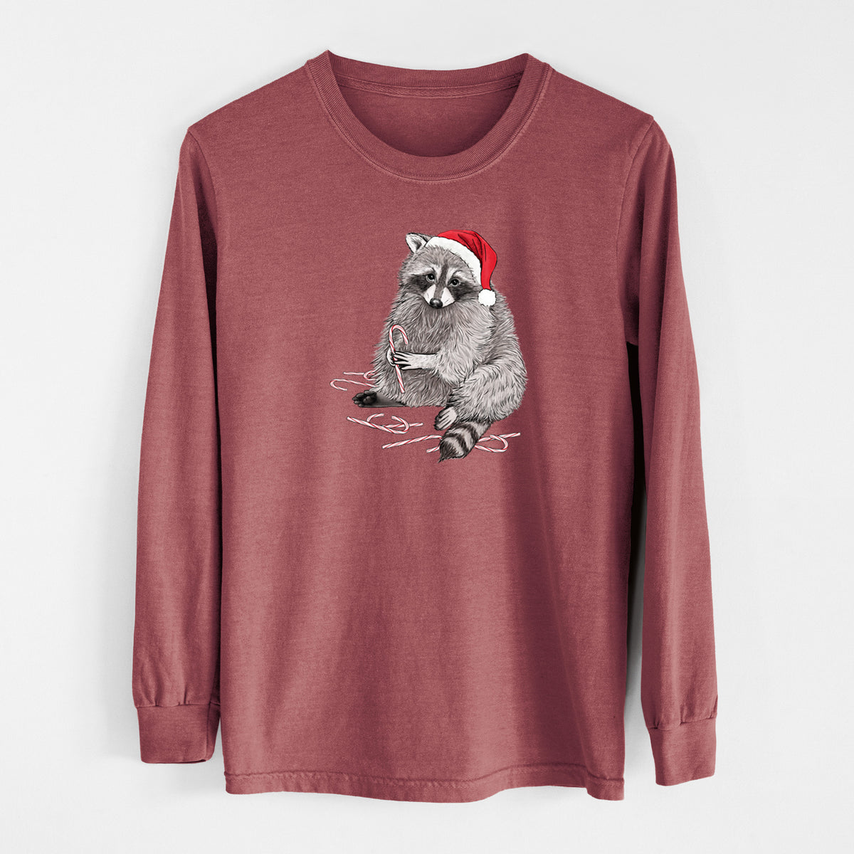Santa Raccoon - Unisex Comfort Colors 100% Cotton Long Sleeve in Brick