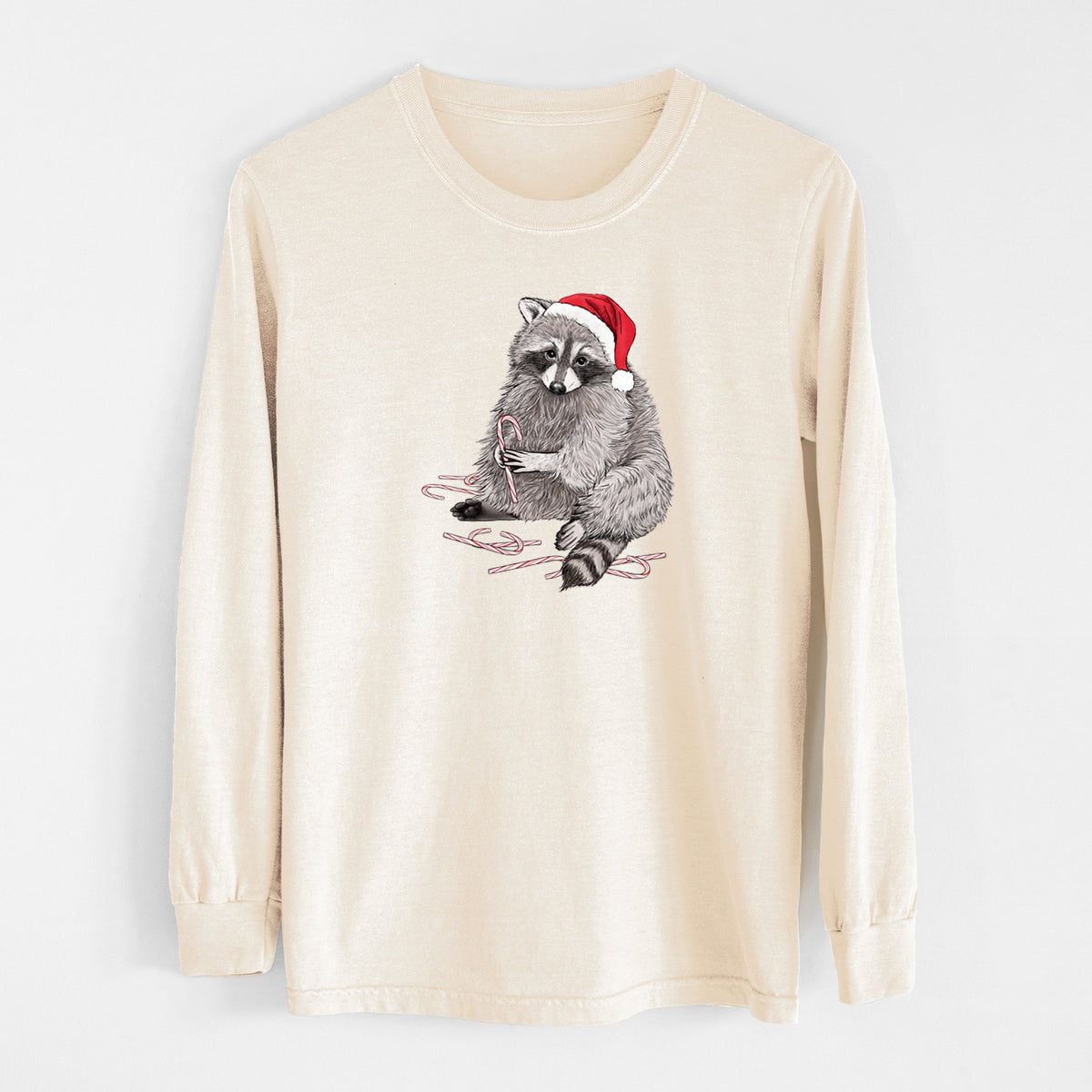 Santa Raccoon - Unisex Comfort Colors 100% Cotton Long Sleeve in Ivory