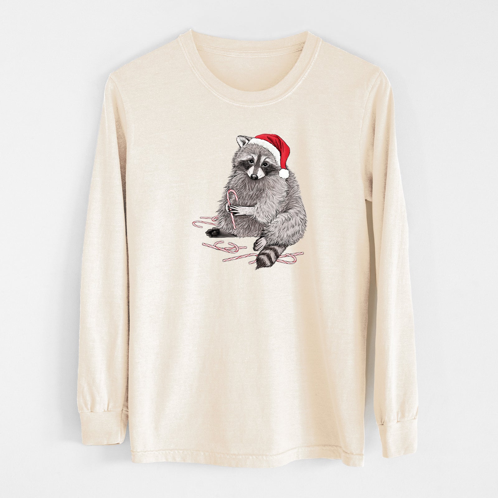 Santa Raccoon - Unisex Comfort Colors 100% Cotton Long Sleeve in Ivory