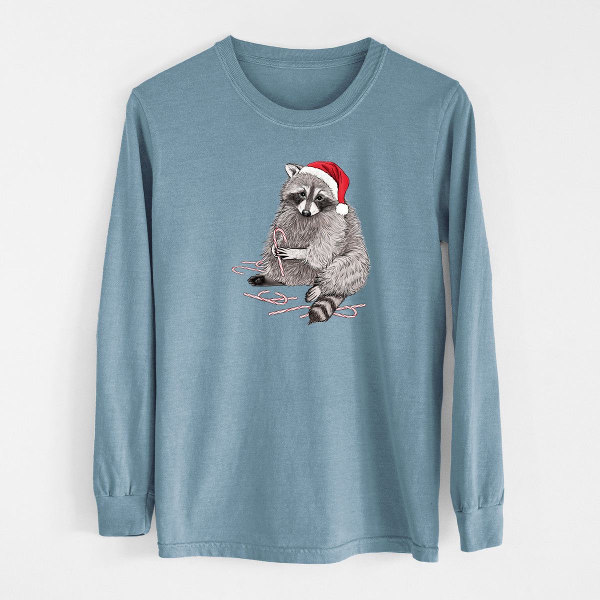 Santa Raccoon - Unisex Comfort Colors 100% Cotton Long Sleeve in Steel Blue