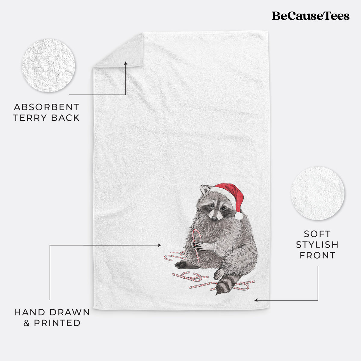 Santa Raccoon - Premium Hand Towel, Print Location: Corner