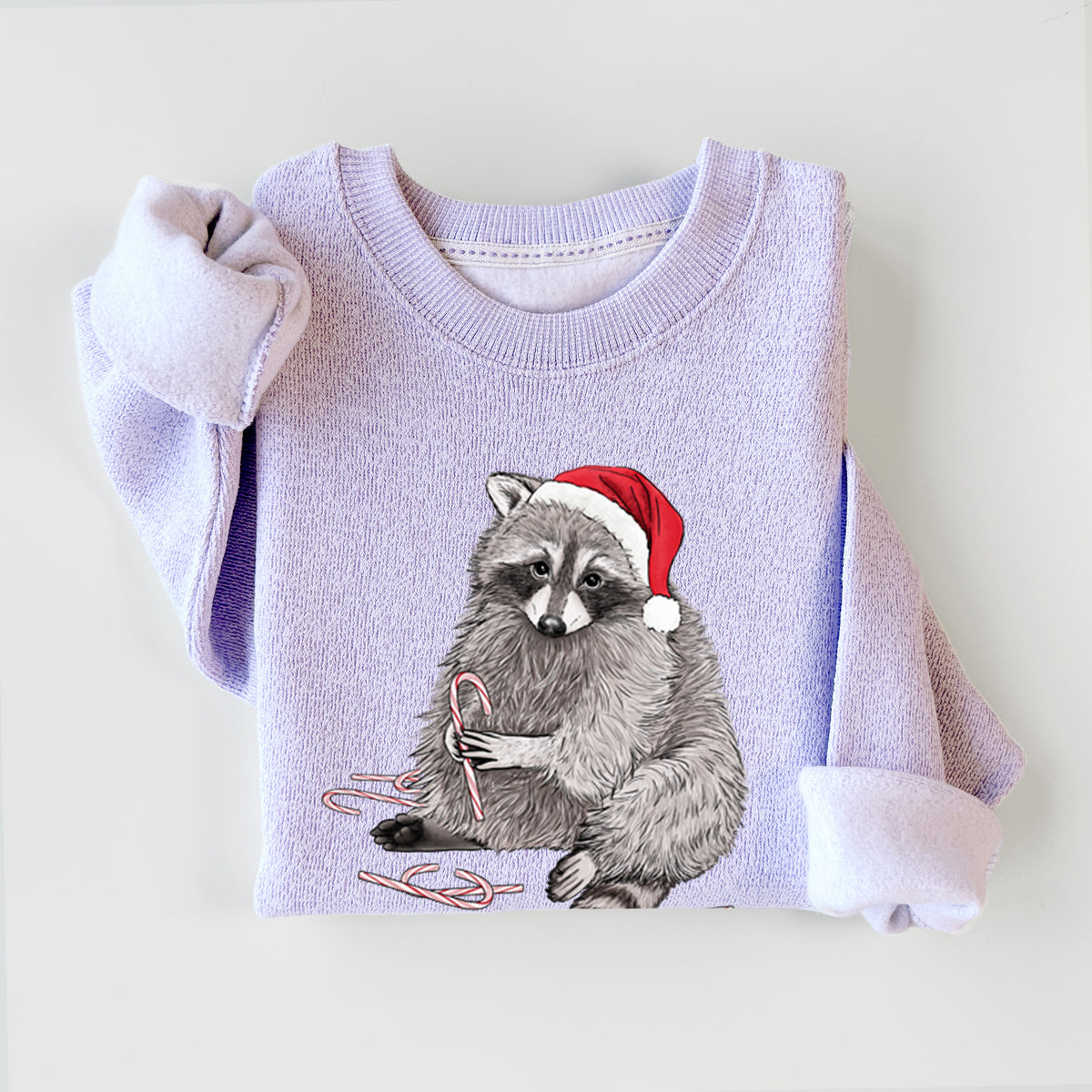 Santa Raccoon - Knit Sweatshirt in Ice Purple