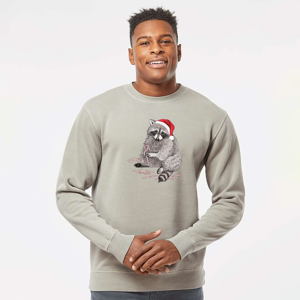 Santa Raccoon - Unisex Pigment Dyed Crew Sweatshirt in Cement