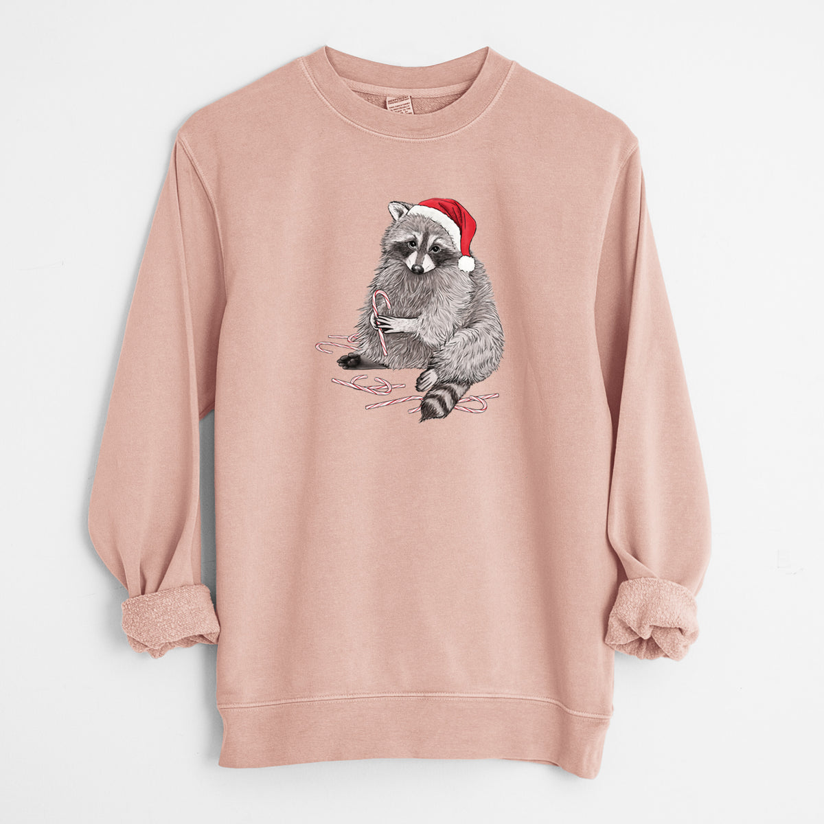 Santa Raccoon - Unisex Pigment Dyed Crew Sweatshirt in Dusty Pink