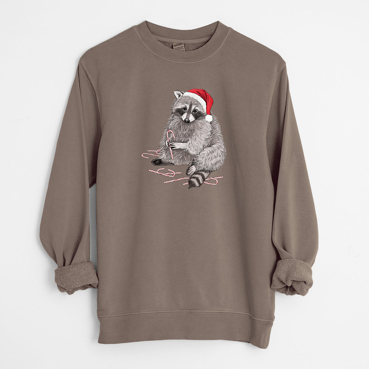 Santa Raccoon - Unisex Pigment Dyed Crew Sweatshirt in Espresso