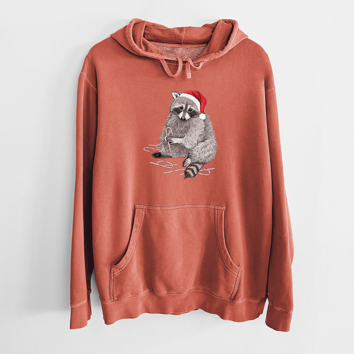 Santa Raccoon - Unisex Pigment Dyed Hoodie in Amber