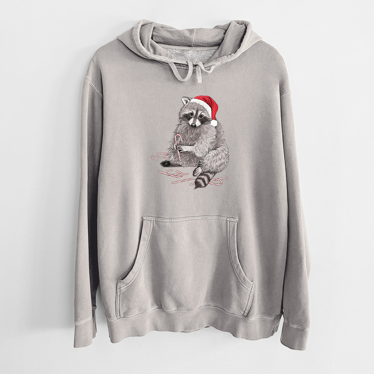 Santa Raccoon - Unisex Pigment Dyed Hoodie in Cement