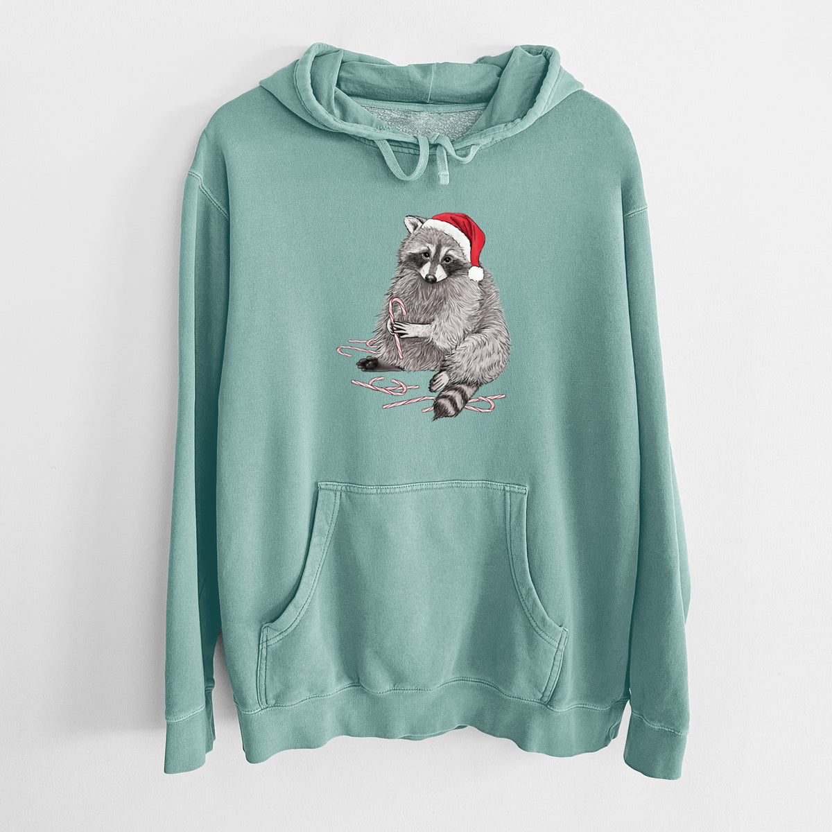 Santa Raccoon - Unisex Pigment Dyed Hoodie in Mint