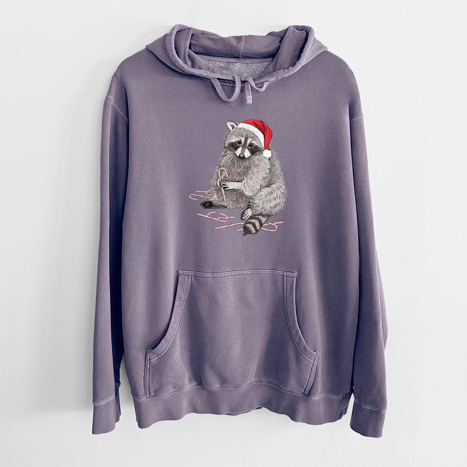 Santa Raccoon - Unisex Pigment Dyed Hoodie in Plum