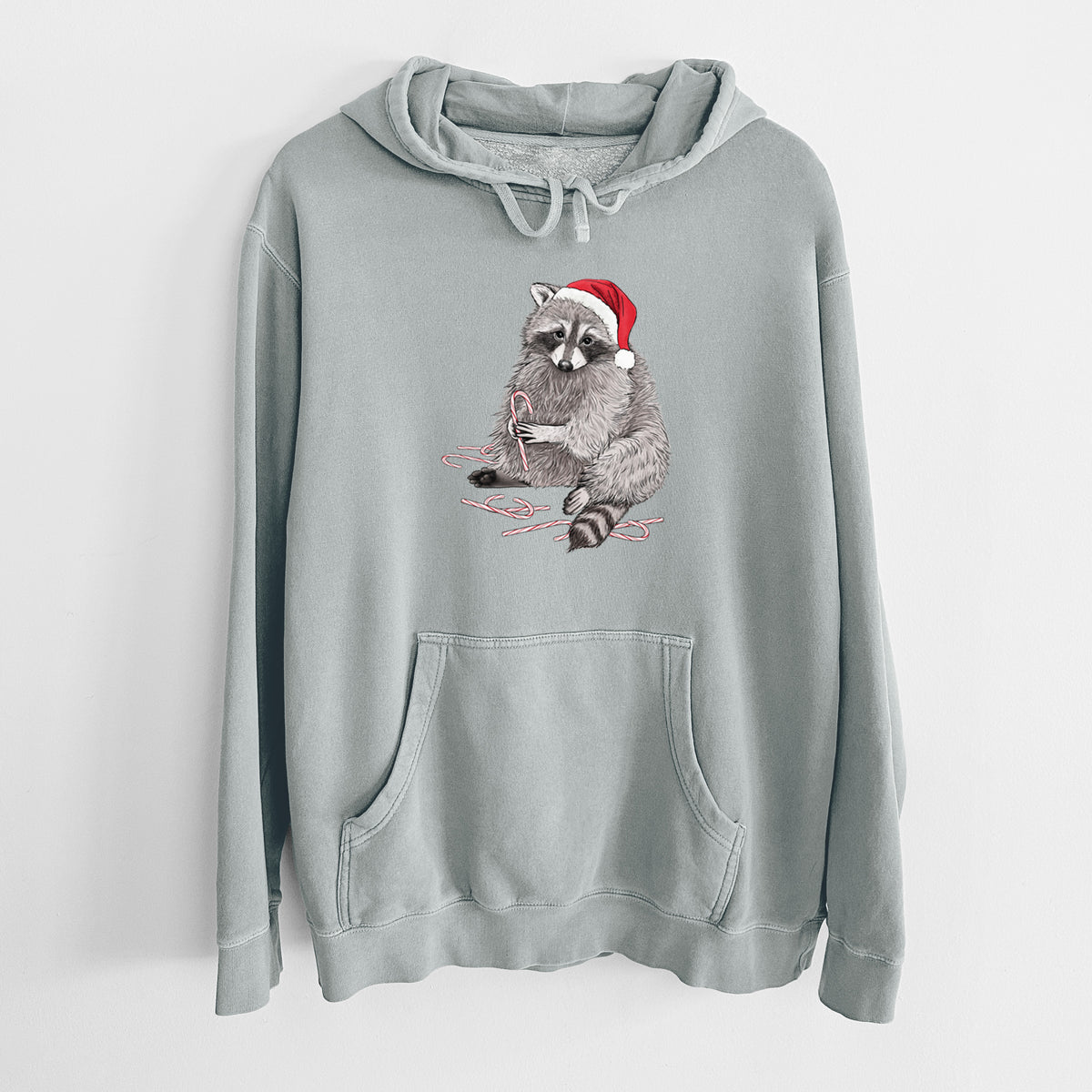 Santa Raccoon - Unisex Pigment Dyed Hoodie in Sage