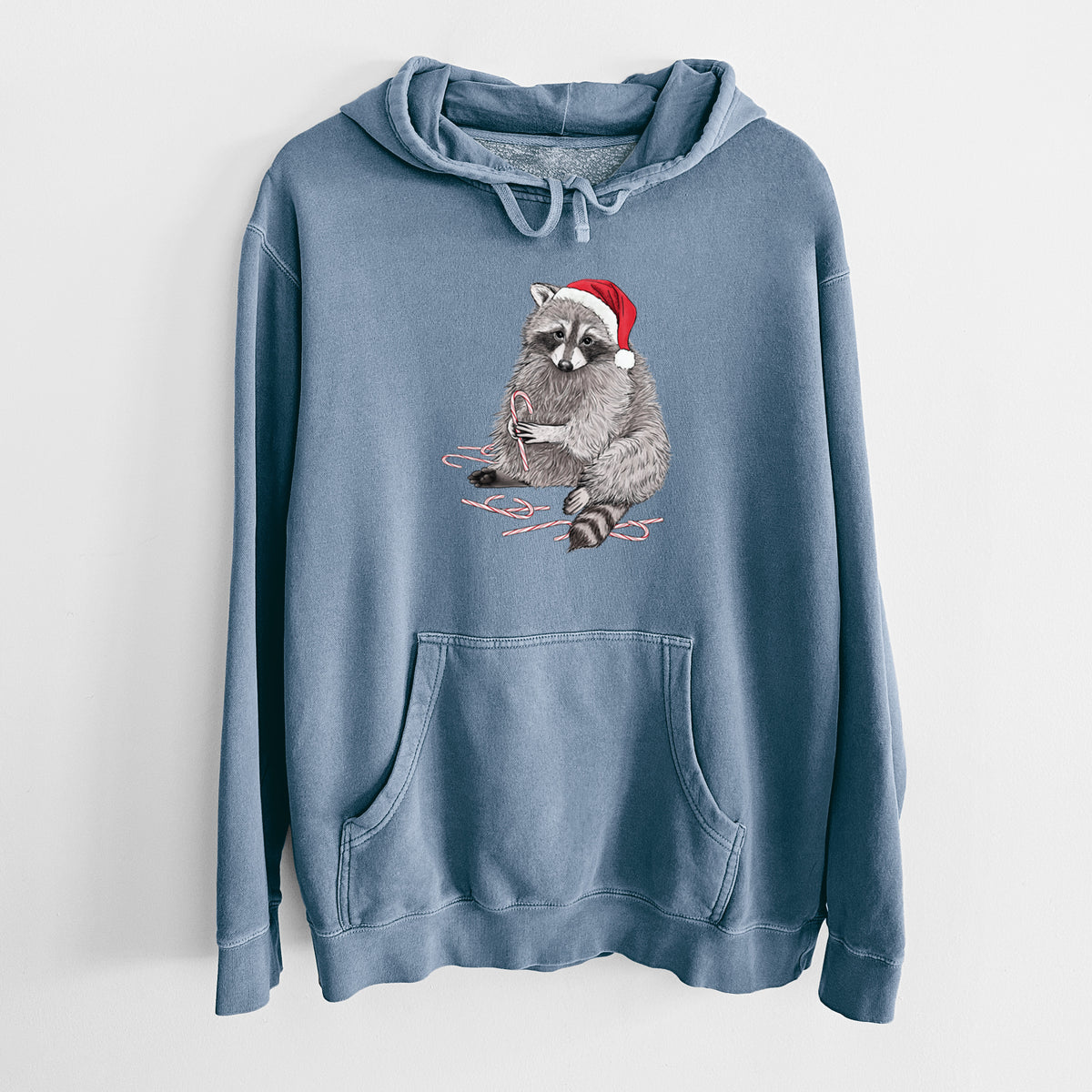Santa Raccoon - Unisex Pigment Dyed Hoodie in Slate Blue