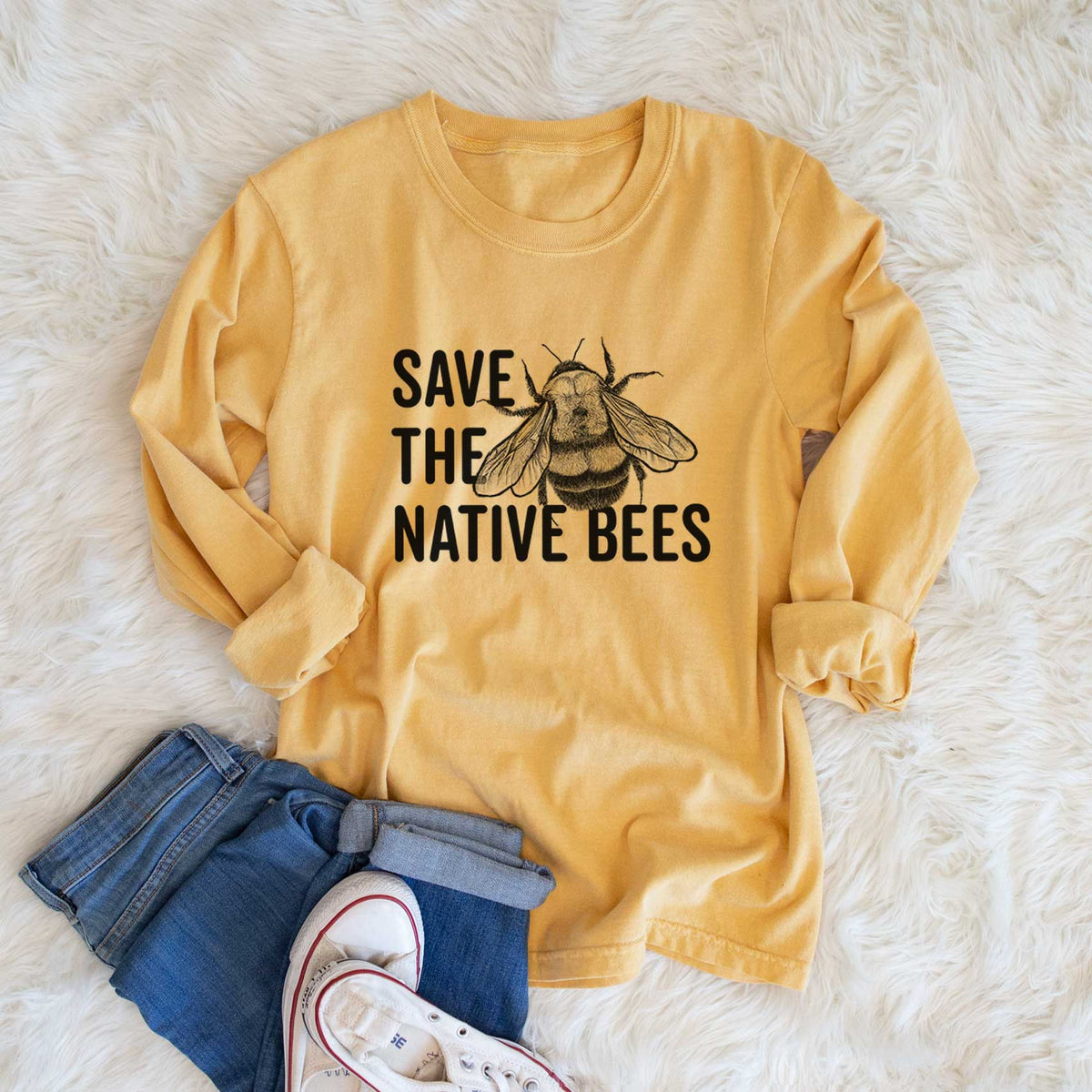 Save the Native Bees - Men&#39;s Heavyweight 100% Cotton Long Sleeve