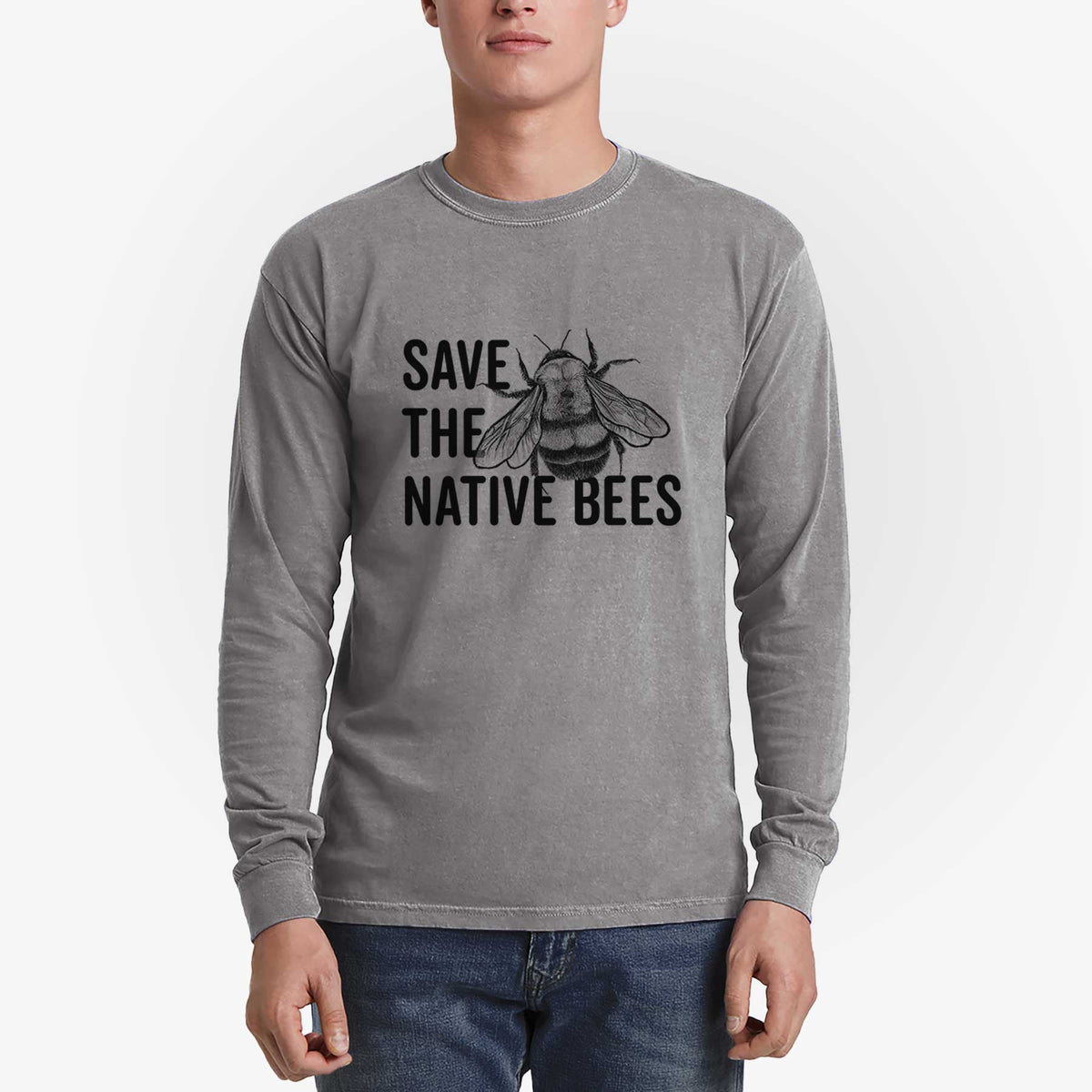 Save the Native Bees - Men&#39;s Heavyweight 100% Cotton Long Sleeve