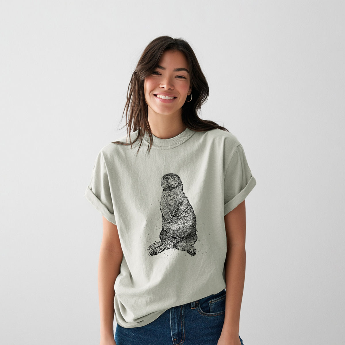 Enhydra lutris - California Sea Otter - Heavyweight Men&#39;s 100% Organic Cotton Tee